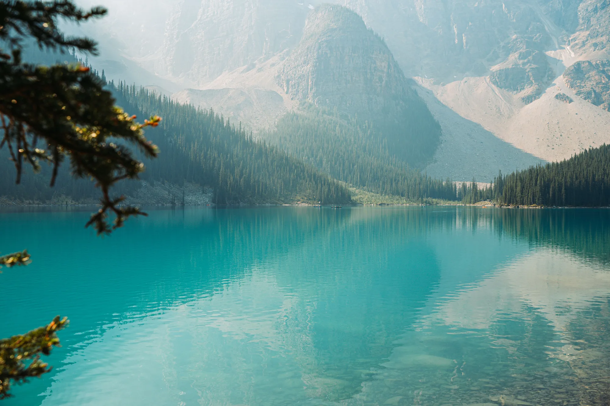 Un lago turchese circondato dal bosco e dalle montagne